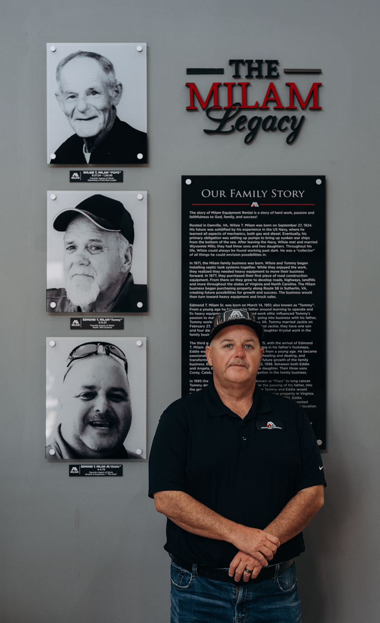 Eddie Milam standing in front of The Milam Legacy wall