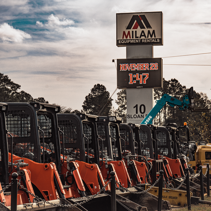 Milam skid steer fleet at Leland yard
